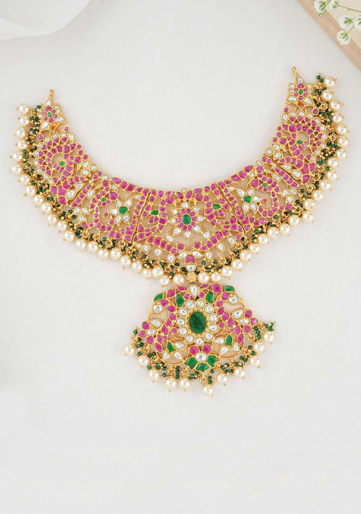92.5 Silver 24 Kt Gold Plated Gorgeous Temple Jewelry Design Necklace
