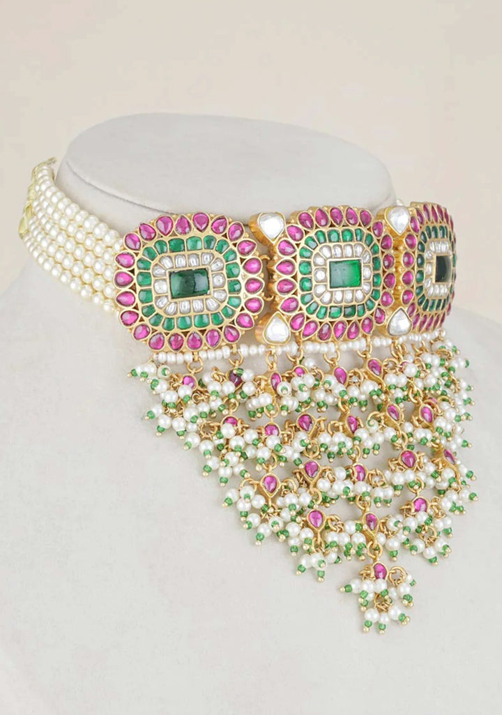 92.5 Silver 24 Kt Gold Plated Tiered Choker