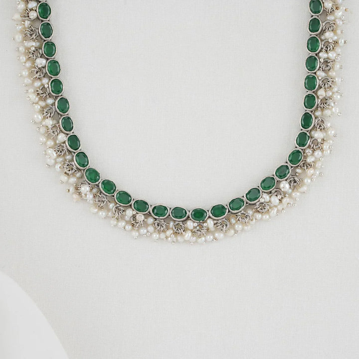 92.5 silver oxidized Necklace Set, Studded with Semi-Precious Stones