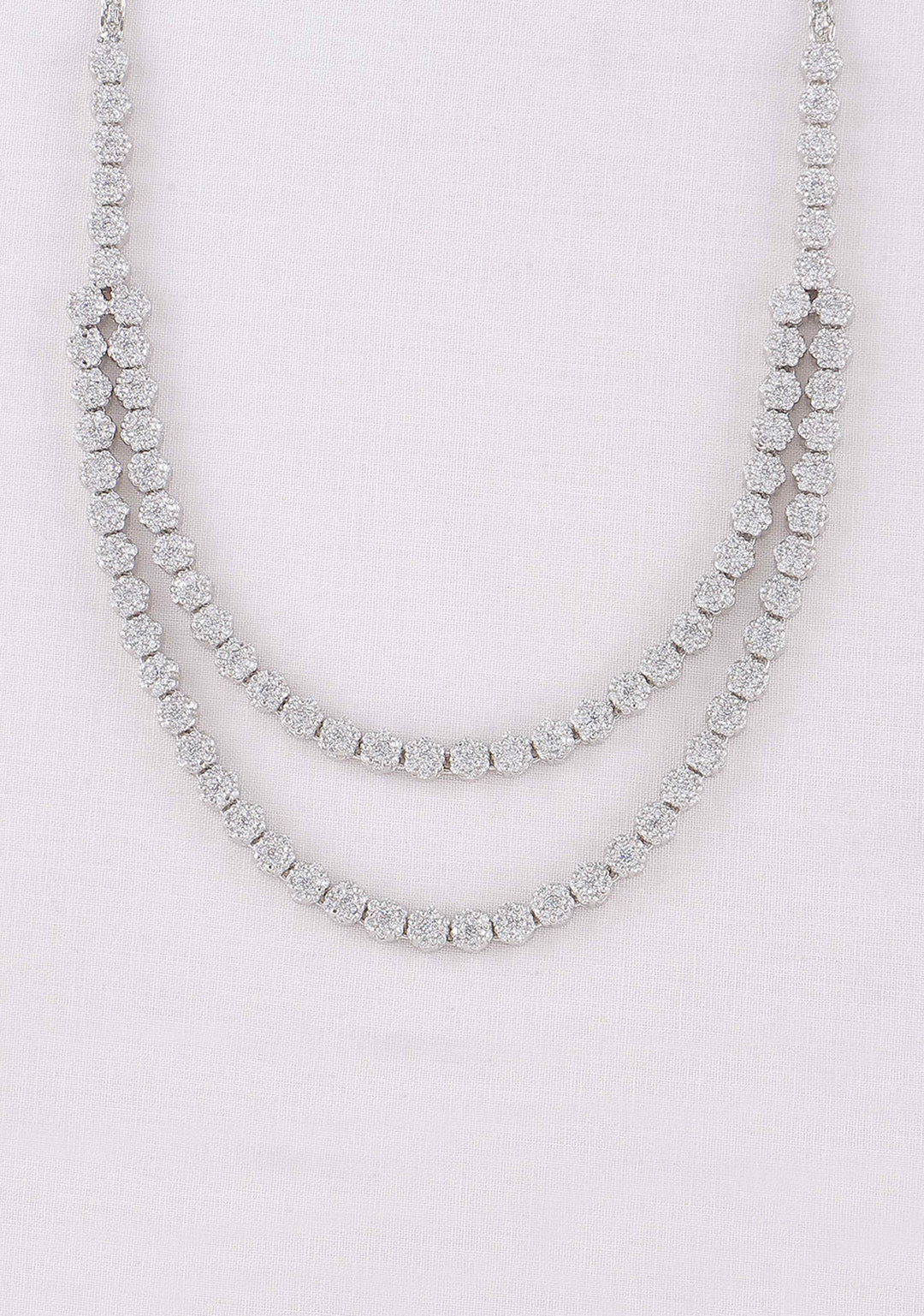 92.5 Silver 2 strand CZ Necklace Set Divya