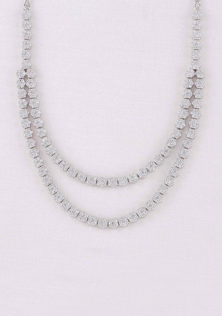 92.5 Silver 2 strand CZ Necklace Set Divya