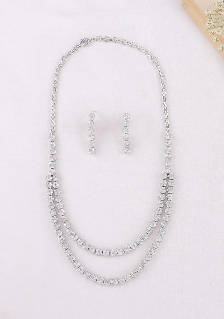 92.5 Silver 2 strand CZ Necklace Set Divya