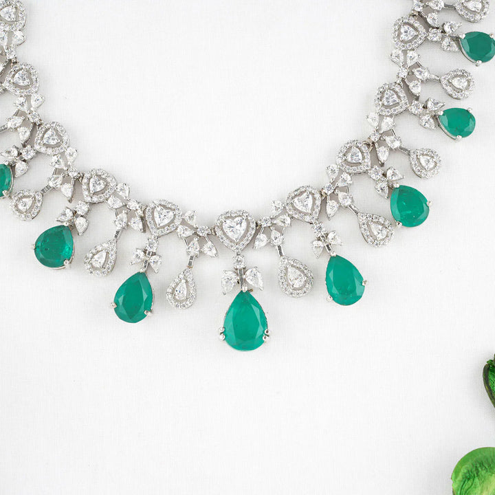 92.5 Silver CZ Studded Gayatri Necklace Set