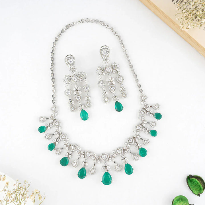 92.5 Silver CZ Studded Gayatri Necklace Set
