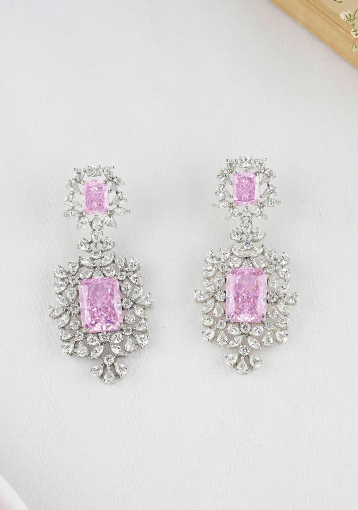 92.5  Silver CZ and Stunning Swarowski Pink Necklace Set