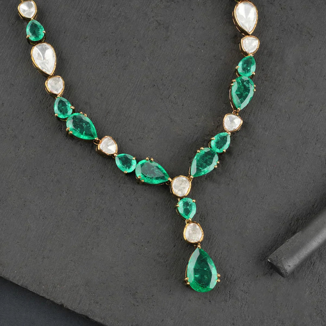 Green and White Drop shade Stone Victorian Finish  necklace and earrings set