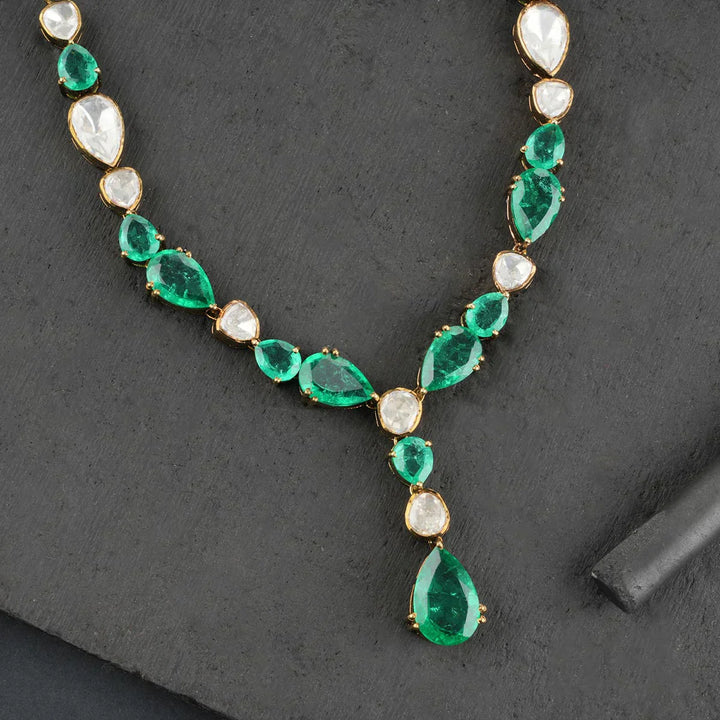 Green and White Drop shade Stone Victorian Finish  necklace and earrings set