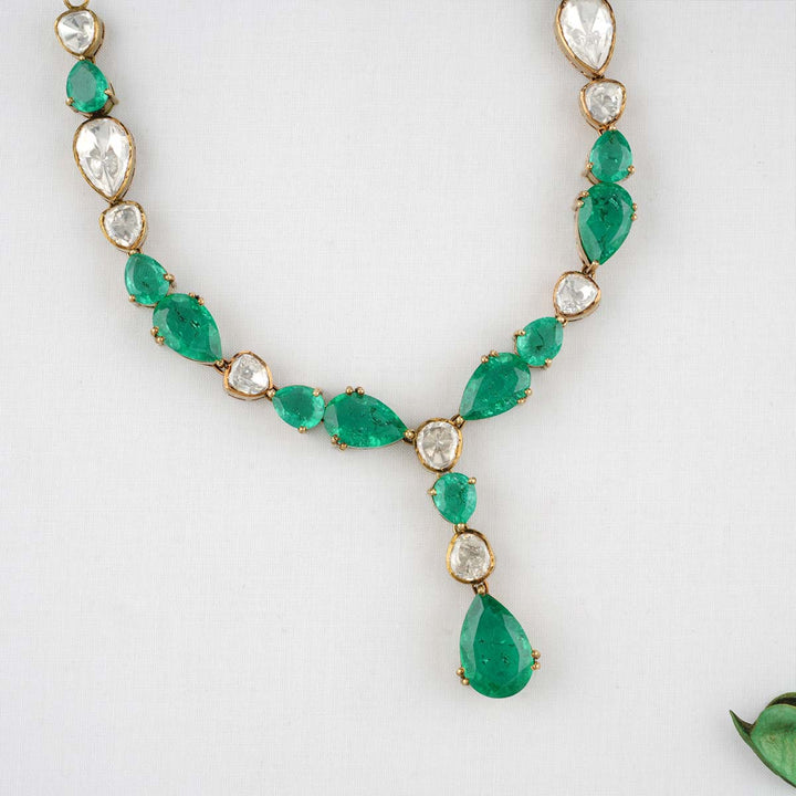 Green and White Drop shade Stone Victorian Finish  necklace and earrings set