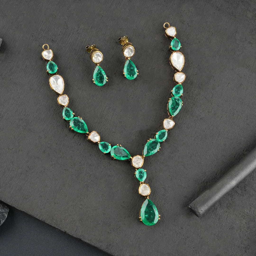 Green and White Drop shade Stone Victorian Finish  necklace and earrings set