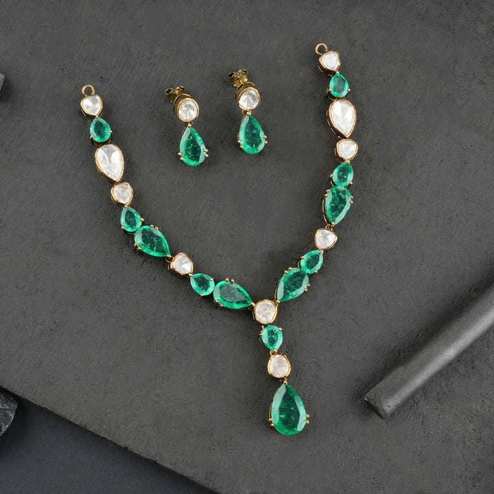 Green and White Drop shade Stone Victorian Finish  necklace and earrings set
