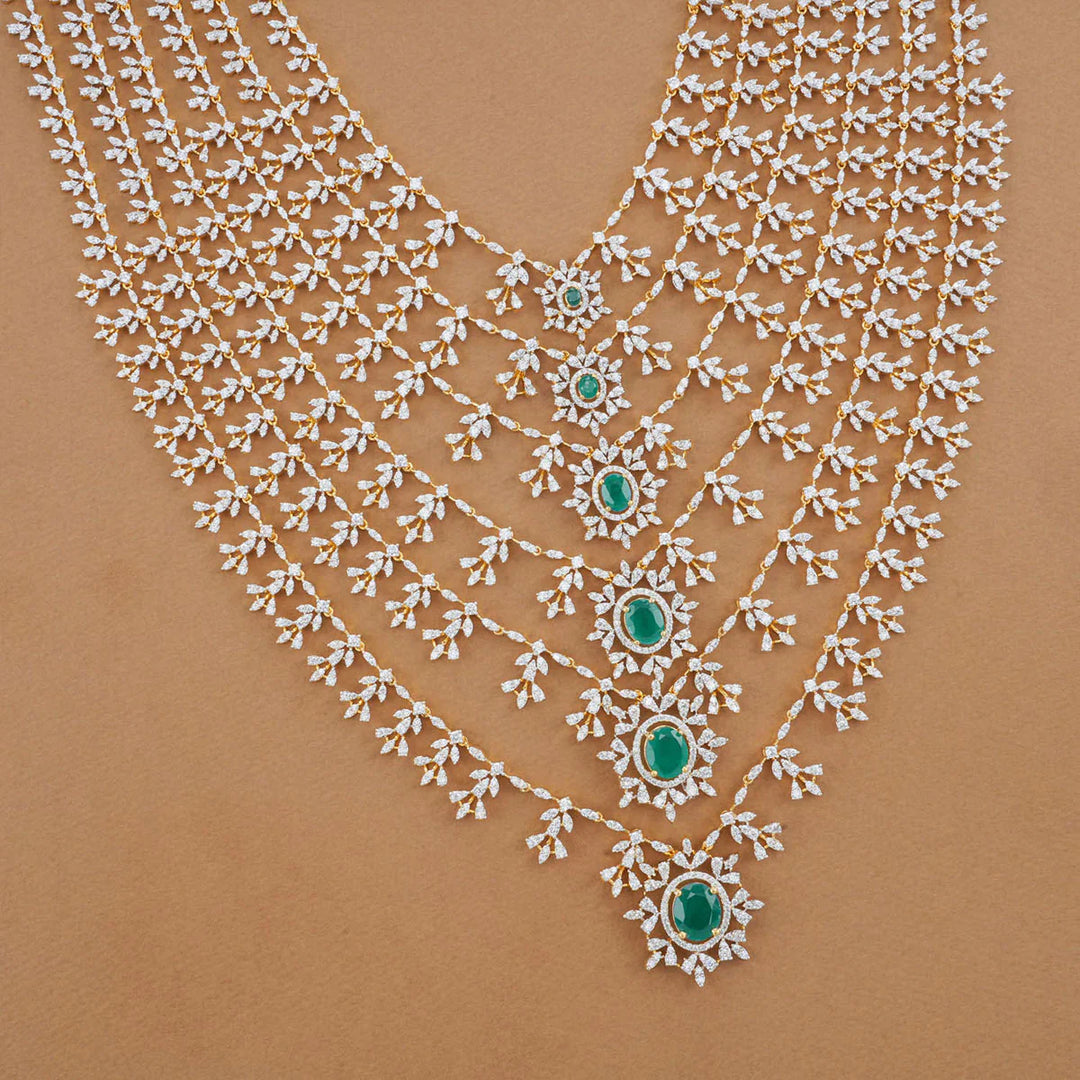 Stunning 92.5 Silver Multi Layer Avikam Necklace Set with CZ stones