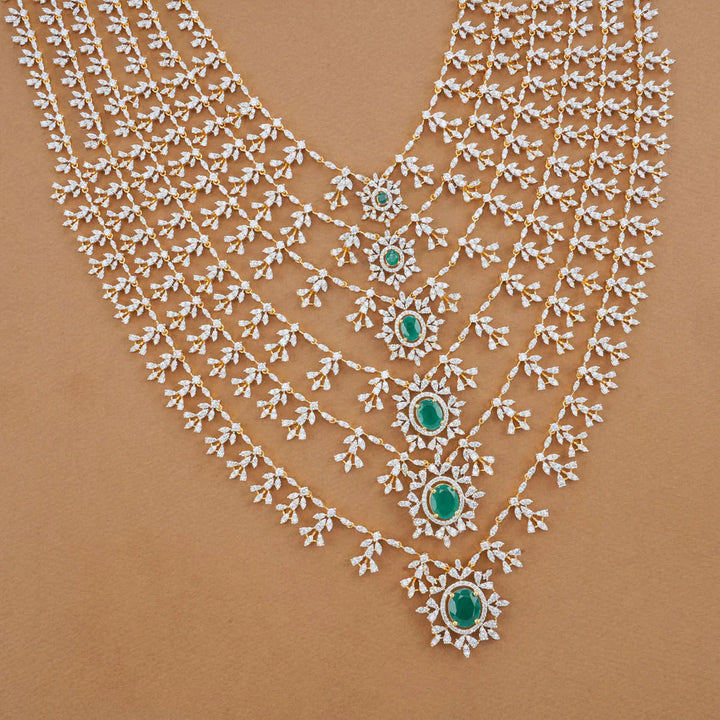 Stunning 92.5 Silver Multi Layer Avikam Necklace Set with CZ stones
