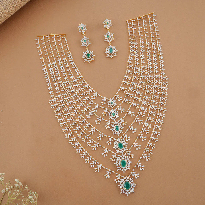Stunning 92.5 Silver Multi Layer Avikam Necklace Set with CZ stones