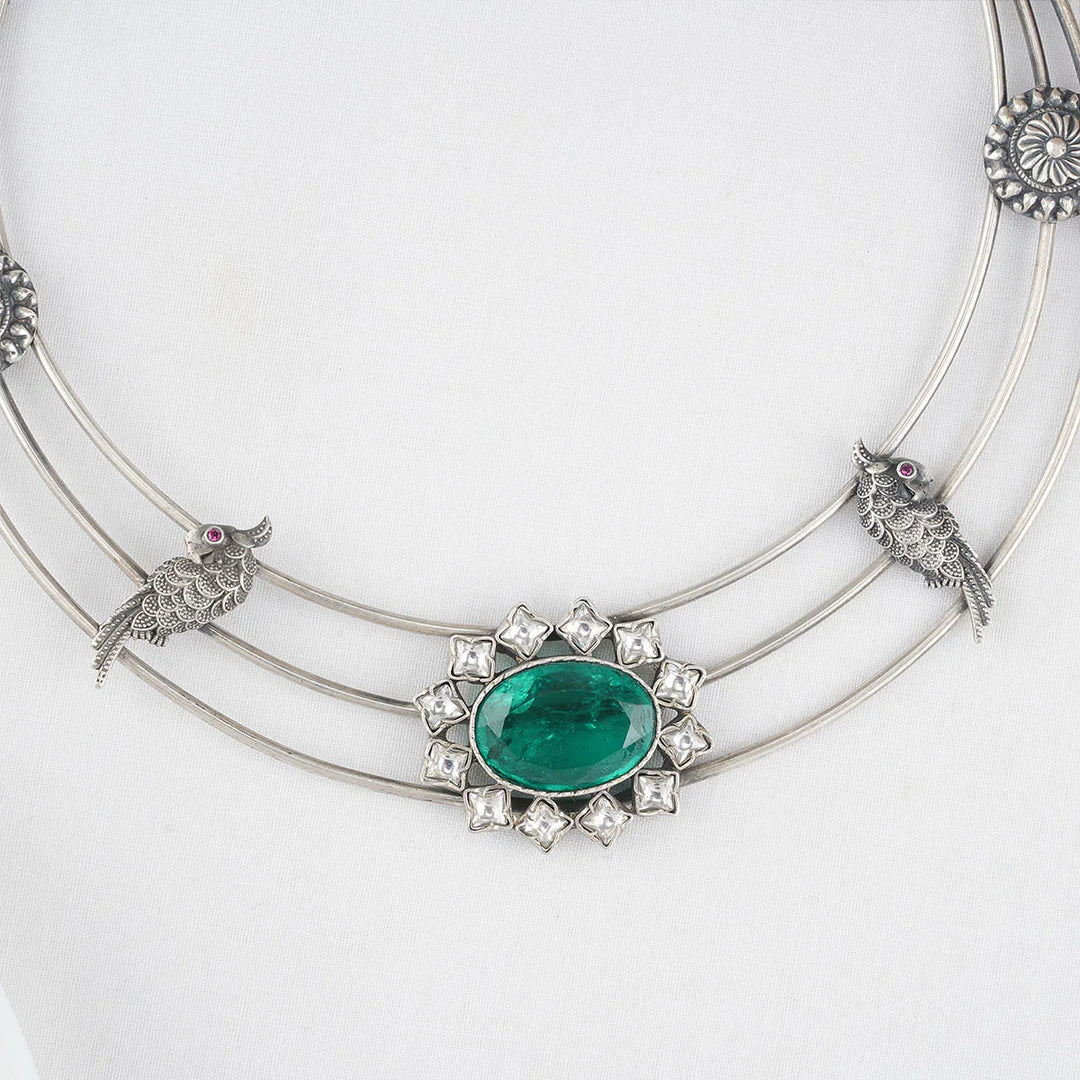 92.5 silver oxidized Necklace Set, Studded with Semi-Precious Stones.