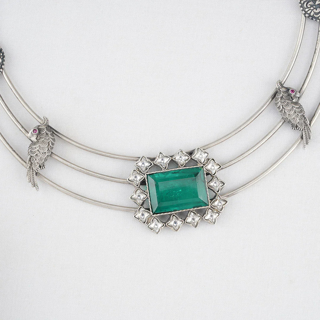 Pure 92.5 Silver Oxidized Necklace with Semi-Precious Stones | Shobitam