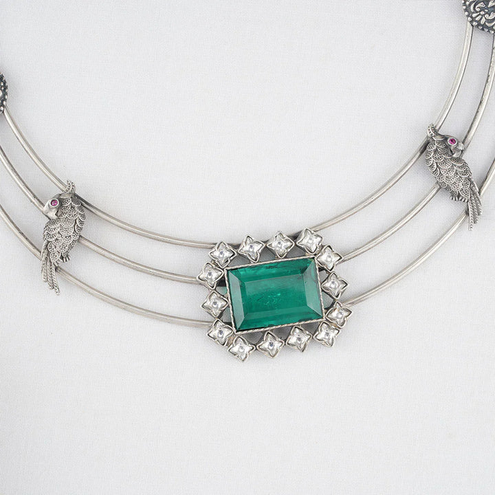 Pure 92.5 Silver Oxidized Necklace with Semi-Precious Stones | Shobitam