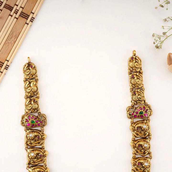 92.5 Silver Medium Long Nagas Nakshi Necklace