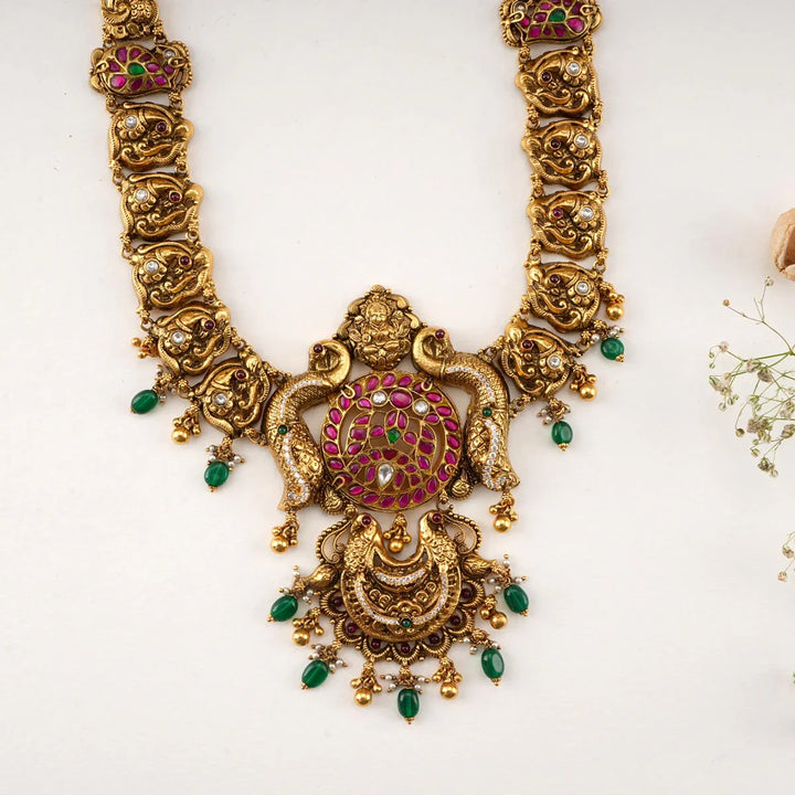 92.5 Silver Medium Long Nagas Nakshi Necklace