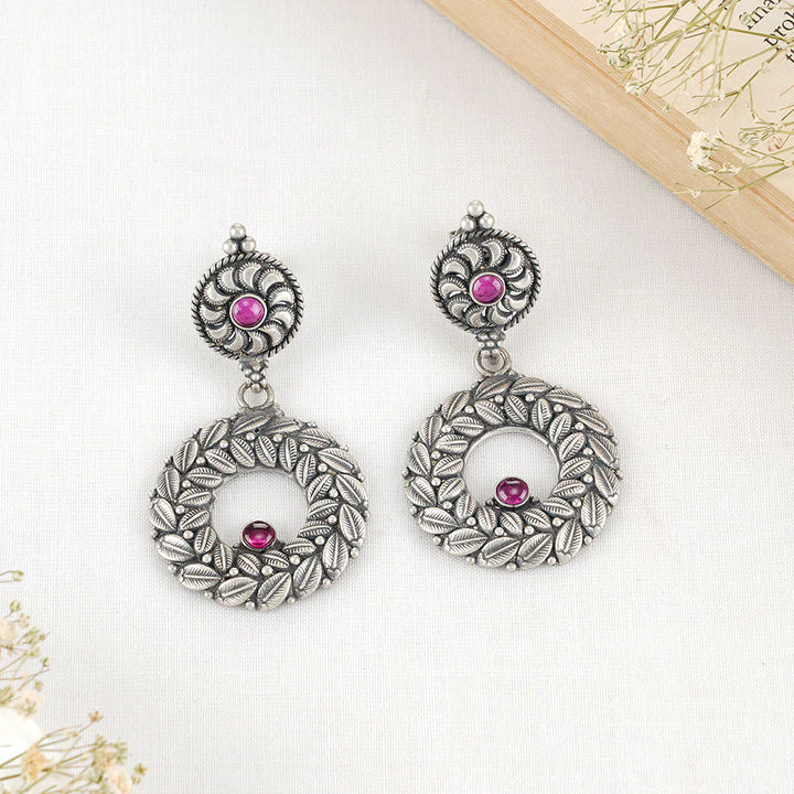 92.5 silver oxidized Necklace Set, Studded with Semi-Precious Stones.