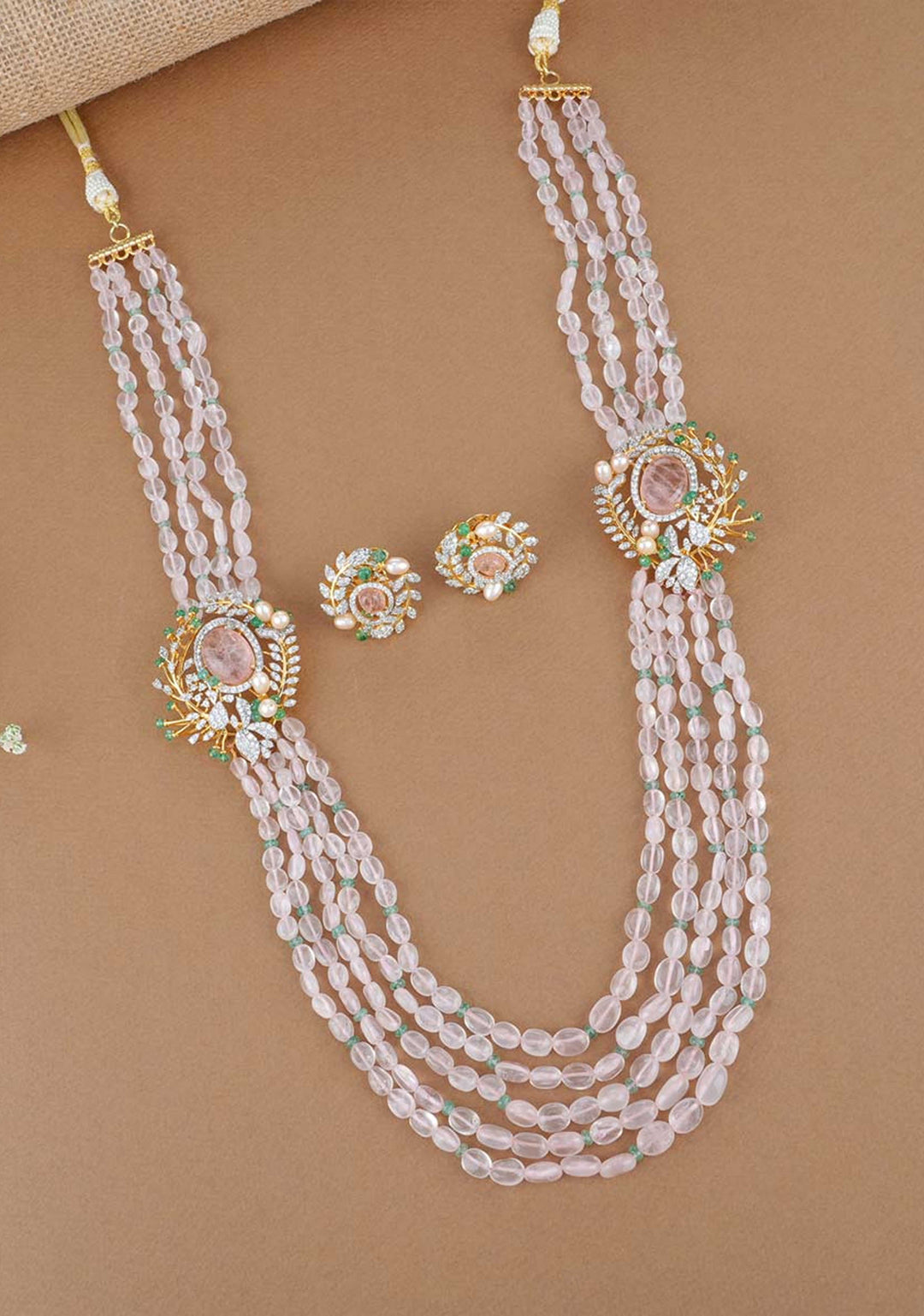 92.5 Silver 24 Ct Gold Plated Blooming Beads Necklace Set