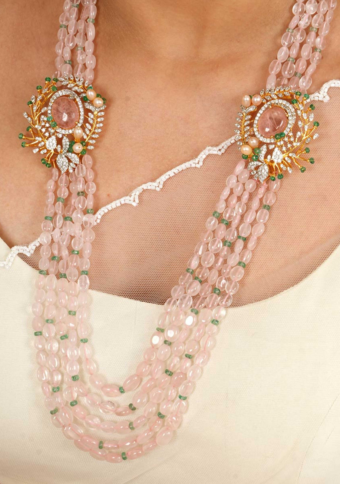 92.5 Silver 24 Ct Gold Plated Blooming Beads Necklace Set
