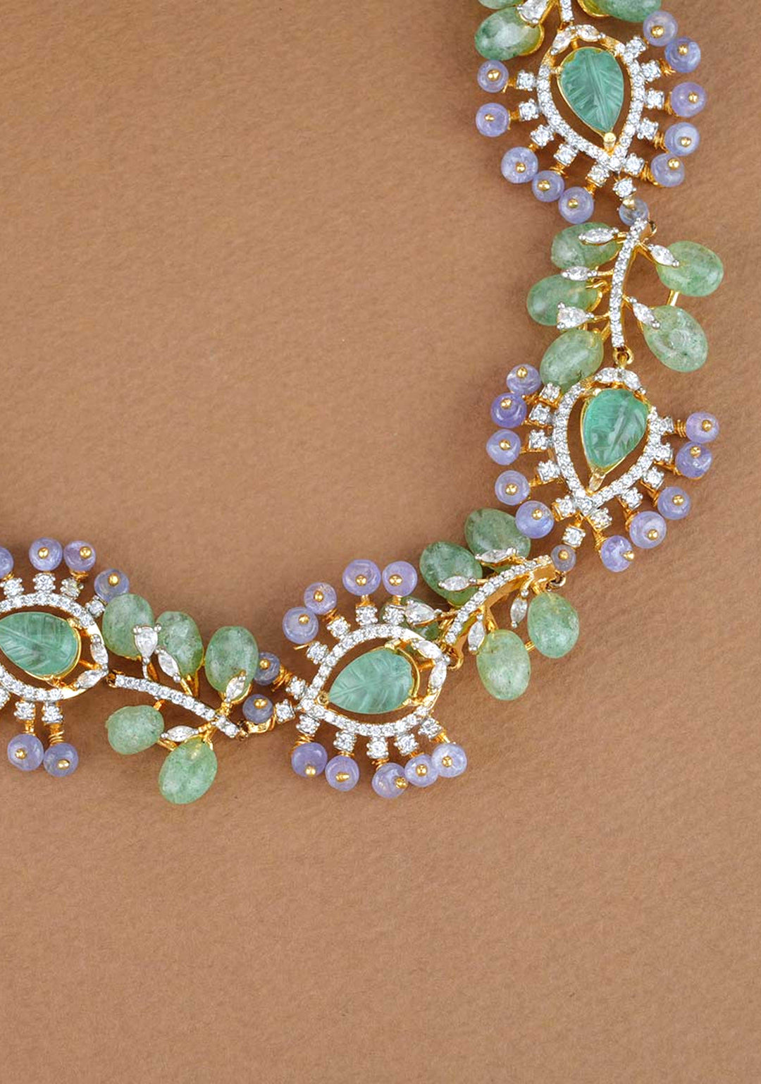 92.5 Silver 24 Ct Gold Sage and Wisteria Diamond Look Necklace Set