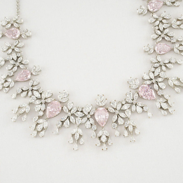 92.5 Silver CZ and Frost Pink Karishma Necklace Set