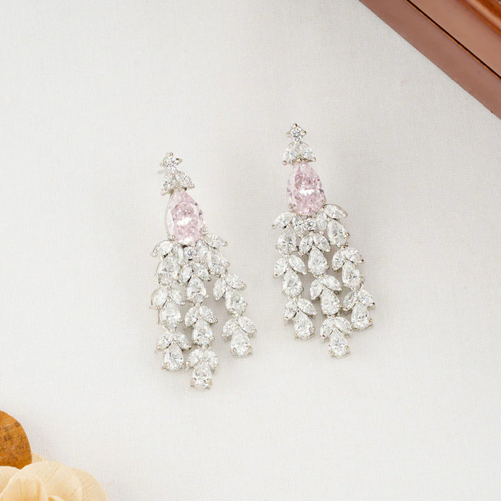 92.5 Silver CZ and Frost Pink Karishma Necklace Set