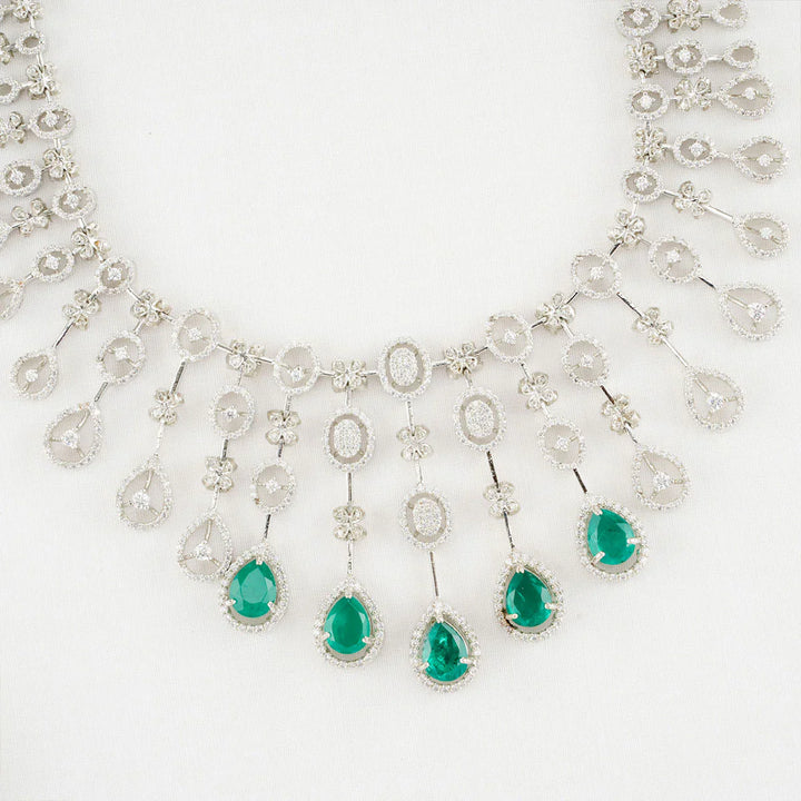 92.5  White and Green Stone Icicle Necklace Set
