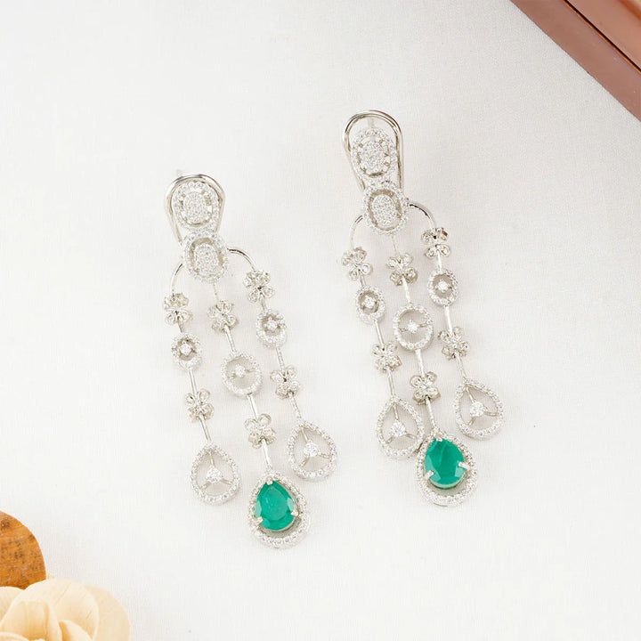92.5  White and Green Stone Icicle Necklace Set