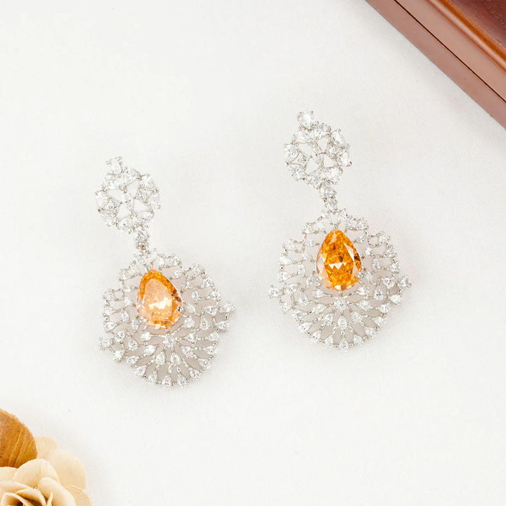 92.5 Silver CZ and Amber Color Stone Necklace Set