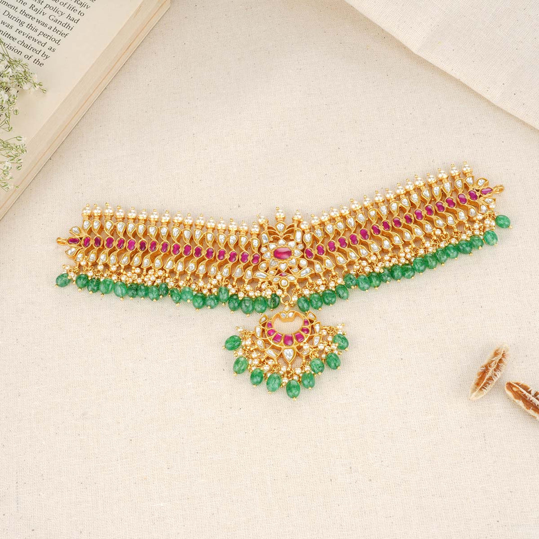 Silver, 24 kt Gold-Plated Adhani Choker Necklace