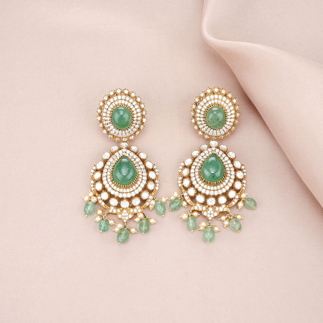 92.5 Silver Victorian Statement Necklace Set with Gemstone Details and Dangling Beads
