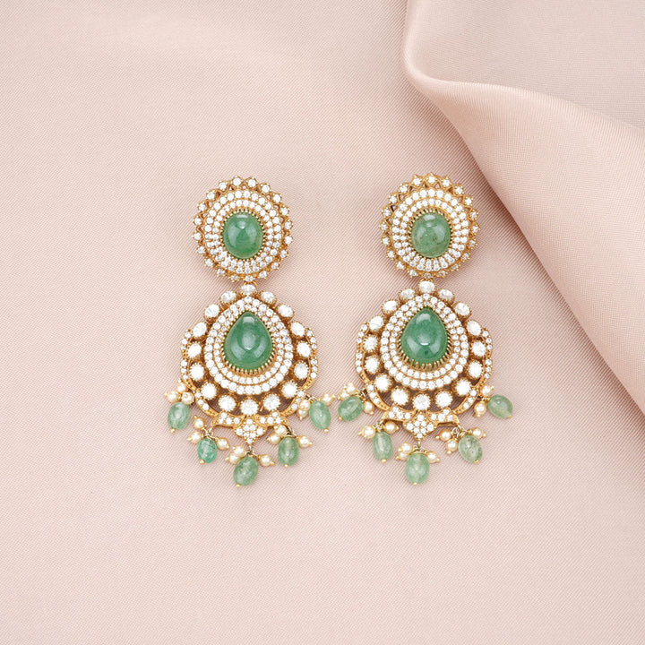 92.5 Silver Victorian Statement Necklace Set with Gemstone Details and Dangling Beads