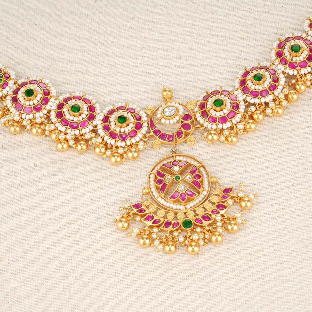 92.5 Silver, 24 kt Gold-Plated Choker with Semi-precious Kundan Stones