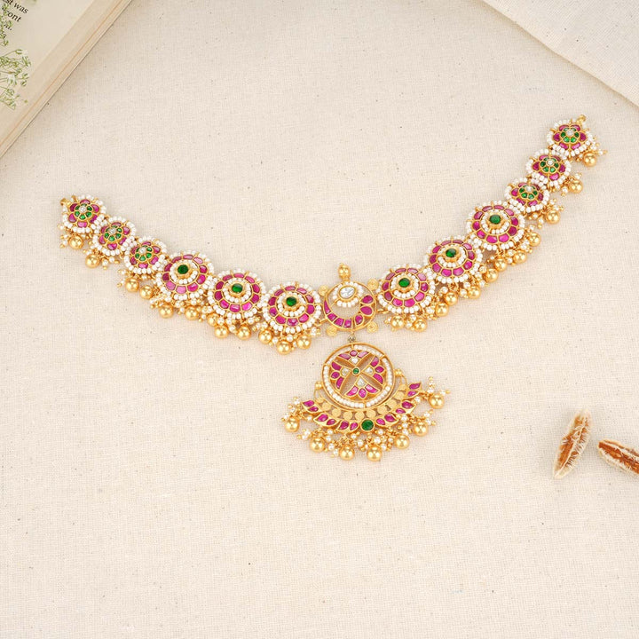 92.5 Silver, 24 kt Gold-Plated Choker with Semi-precious Kundan Stones