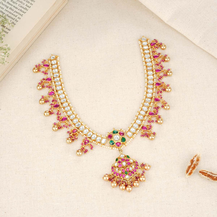 92.5 Silver, 24 kt Gold-Plated Necklace  Semi-precious Kundan Stones