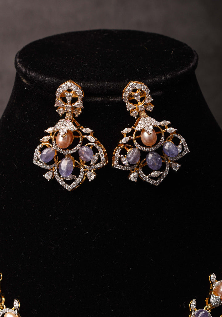92.5 Silver 24 Ct Gold plated Lilac Dreams Diamond Look Necklace Set