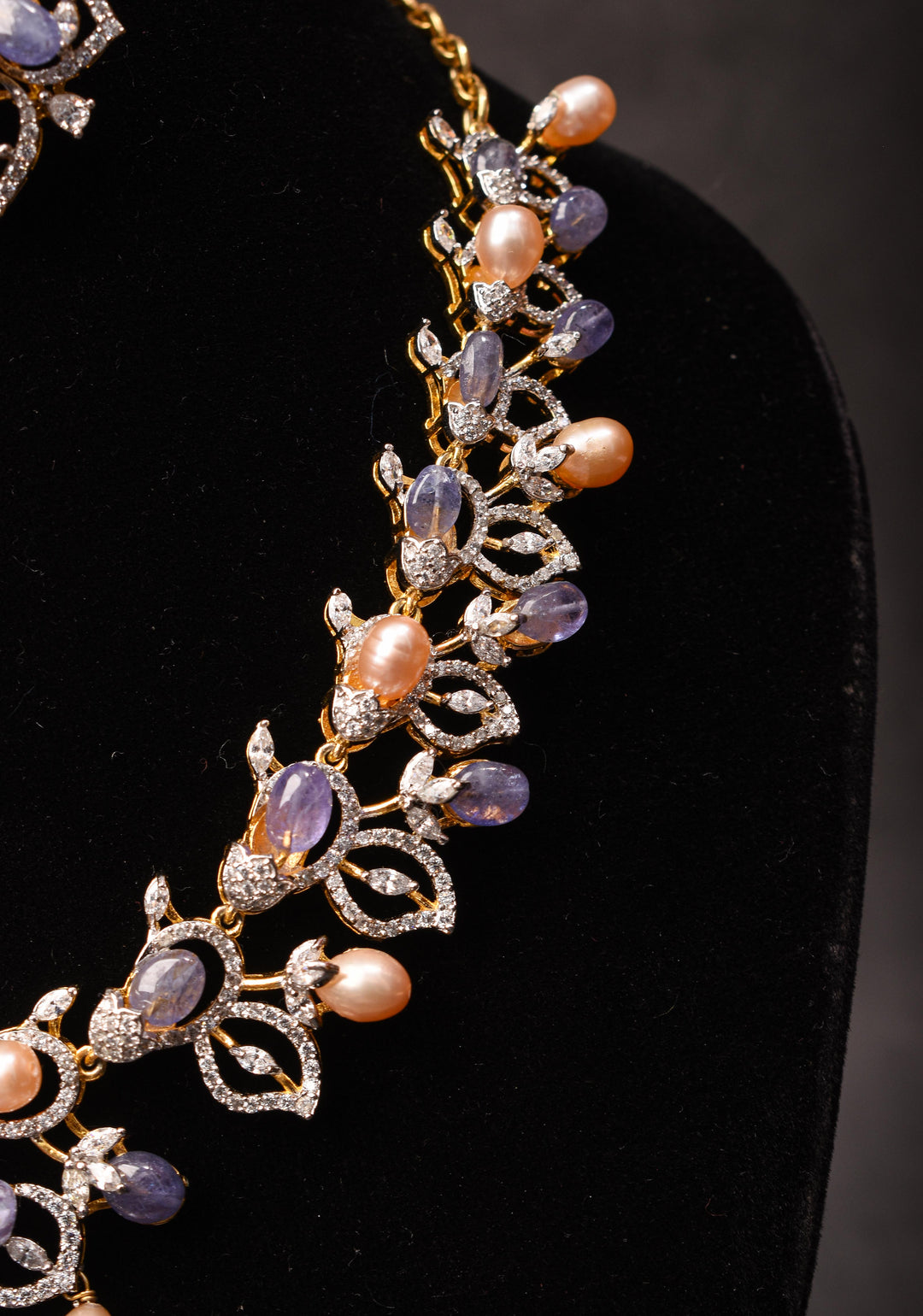 92.5 Silver 24 Ct Gold plated Lilac Dreams Diamond Look Necklace Set