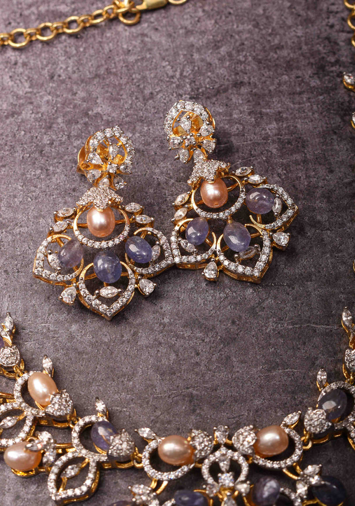 92.5 Silver 24 Ct Gold plated Lilac Dreams Diamond Look Necklace Set