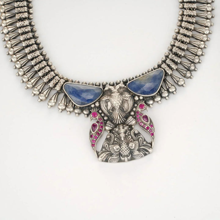 92.5 Silver Aarvi Oxidised Necklace Set