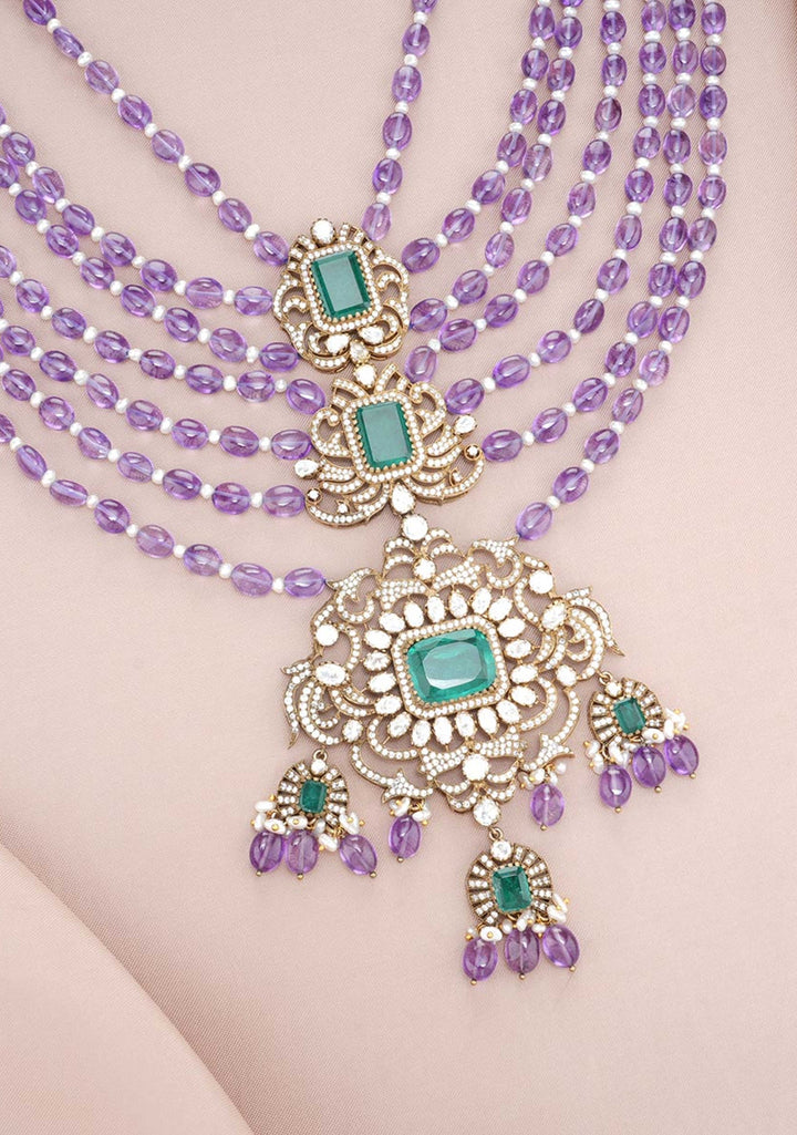92.5 Silver 24 Ct Gold Plated Multi Layered  Victorian Necklace