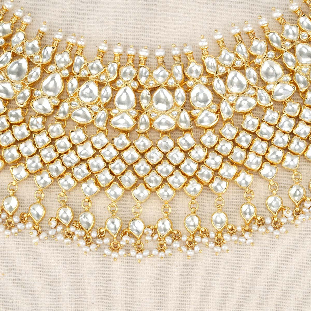 92.5 Pure Silver, Gold Plated Tiered Kundan Choker