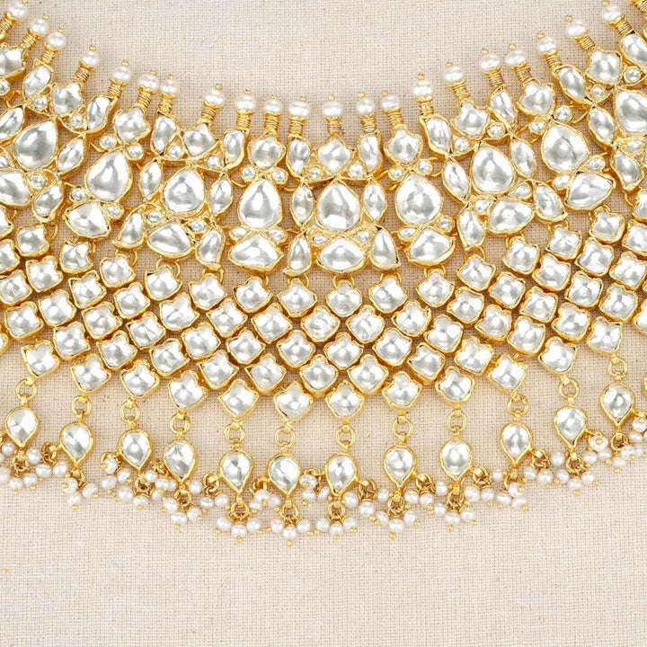 92.5 Pure Silver, Gold Plated Tiered Kundan Choker