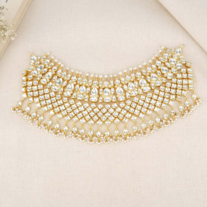 92.5 Pure Silver, Gold Plated Tiered Kundan Choker