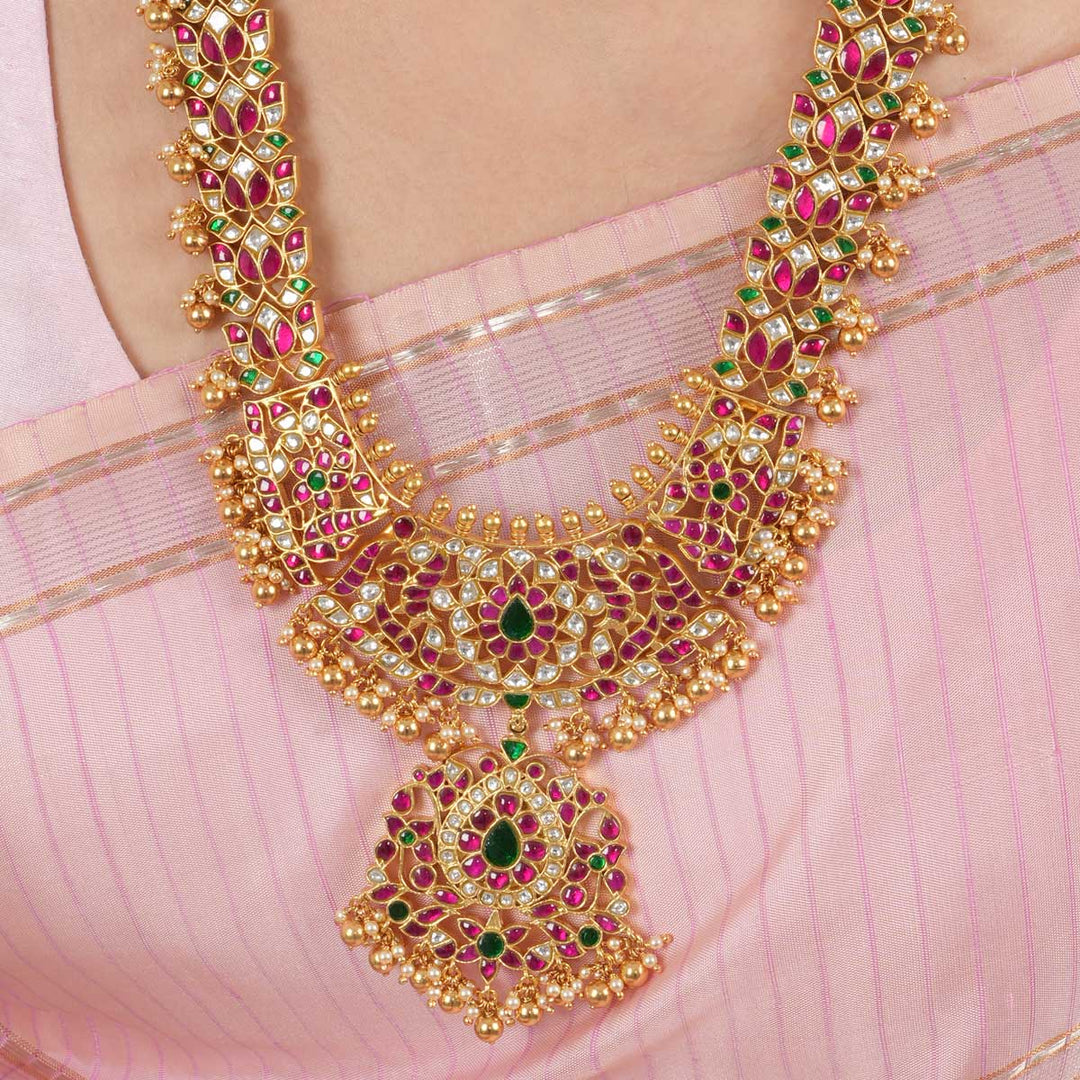 92.5 Silver, 24 kt Gold-Plated Necklace with Kundan Stones
