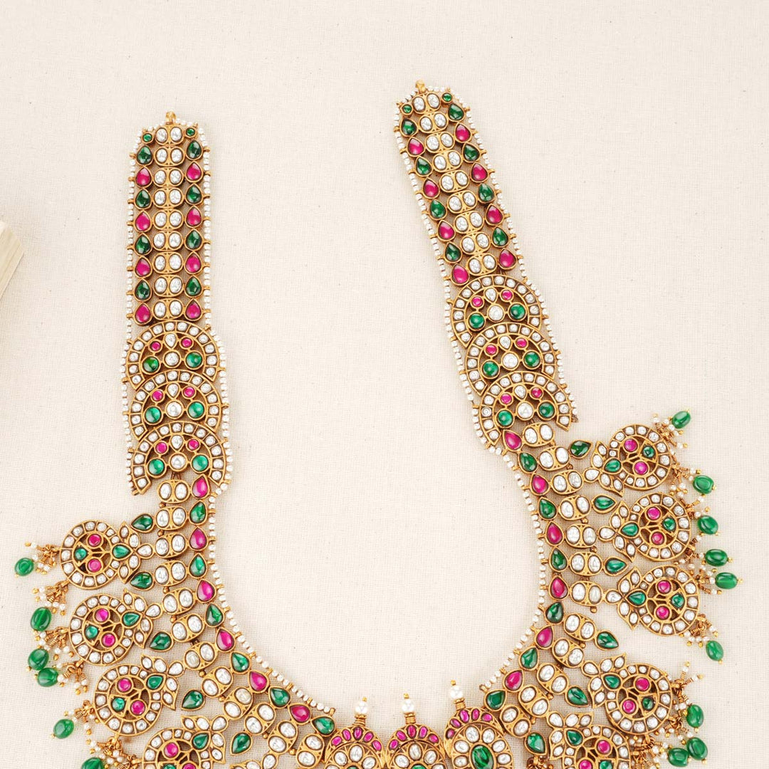 92.5 Silver, 24 kt Gold-Plated Necklace with Semi-precious Kundan Stones