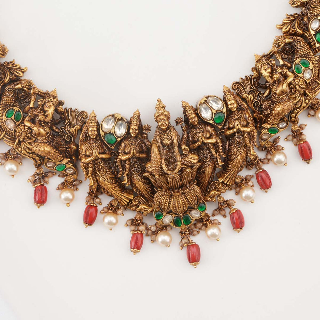 92.5 Silver, Gold Plated Nithyalakshmi Nagas Short Necklace