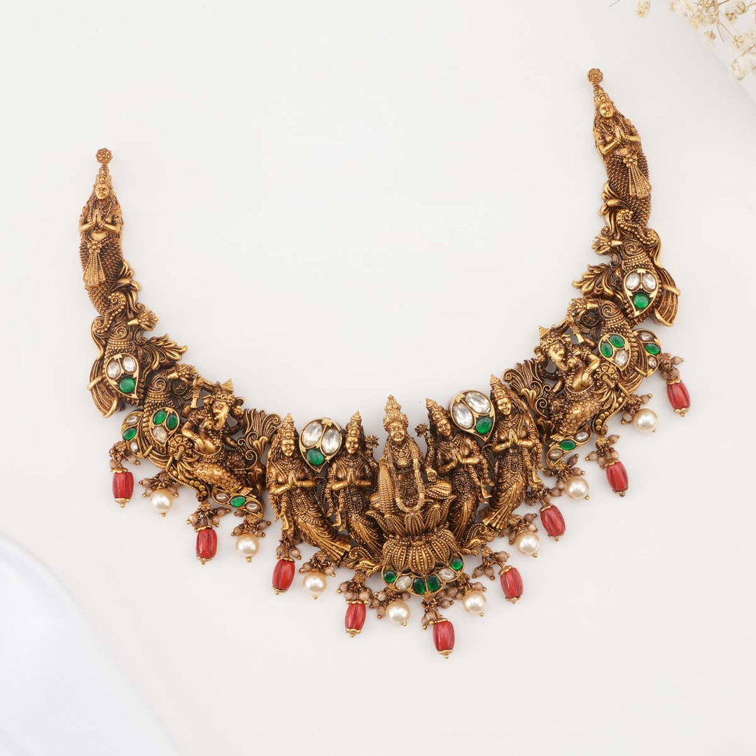92.5 Silver, Gold Plated Nithyalakshmi Nagas Short Necklace