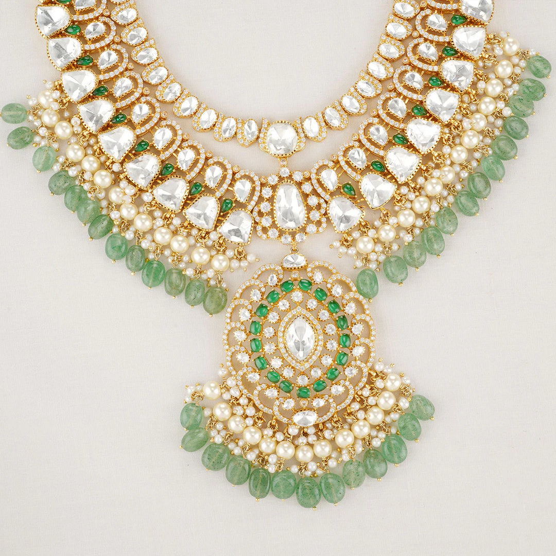 92.5 Silver, 24 kt gold-plated stylish Necklace Set studded with semi-precious stones